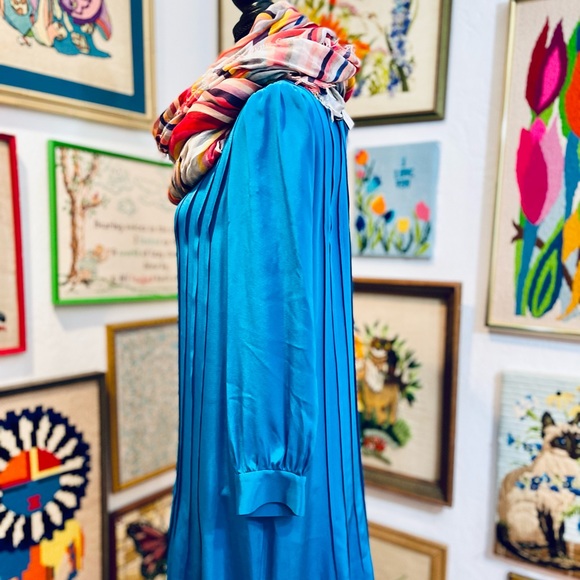 Kate Spade Dress Turquoise Blue Silk Pleats Shift Mini Party Office Work Dress - Picture 4 of 9